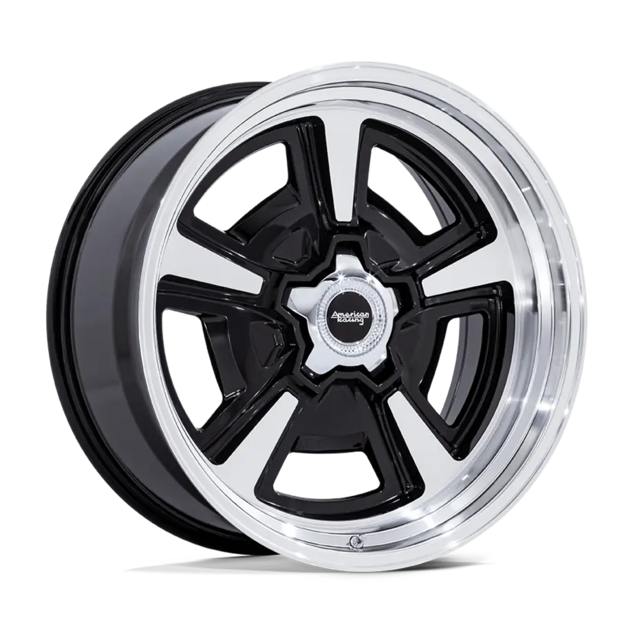 American Racing Vintage VN517 MARAUDER 5X139.7 18x8 +0 GLOSS BLACK MACHINED W/ DIAMOND CUT LIP