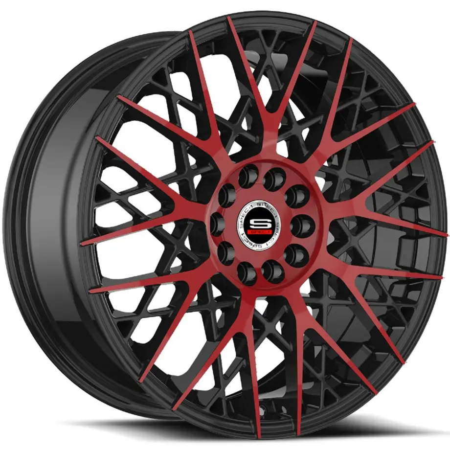 Spec-1 SP-53 4x100/4x114.3 18x8 +38 Gloss Black & Red Machined