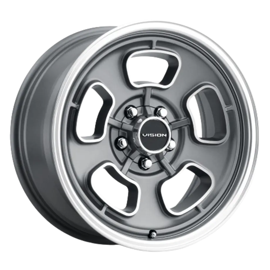 Vision American-Muscle 148 Shift 5x114.3 15x5.5+7 Satin Grey Machined Face/Lip