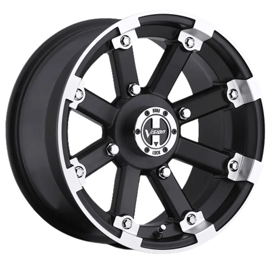 Vision ATV 393 Lock Out 4x101.6 14x7+2 Matte Black Machined Lip