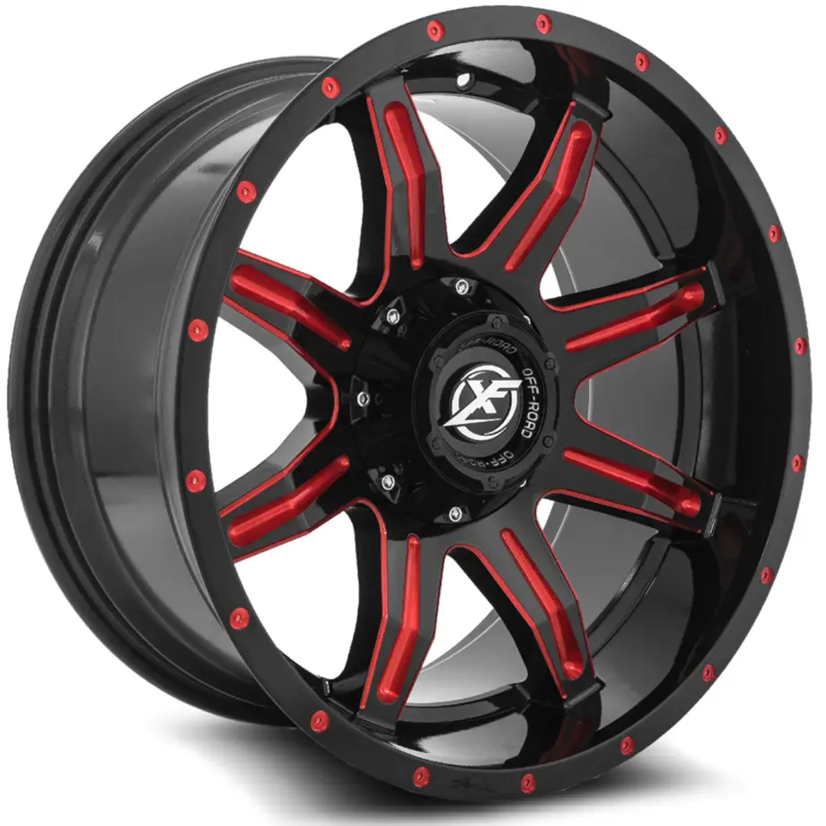 XF Off-Road XF-215 8x165.1/8x170 20x10 -24 Gloss Black & Red Milled